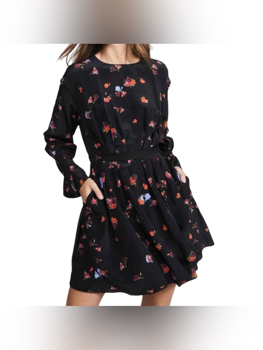 Jason Wu Flared Cuffs Black Floral Mini Dress Size 10